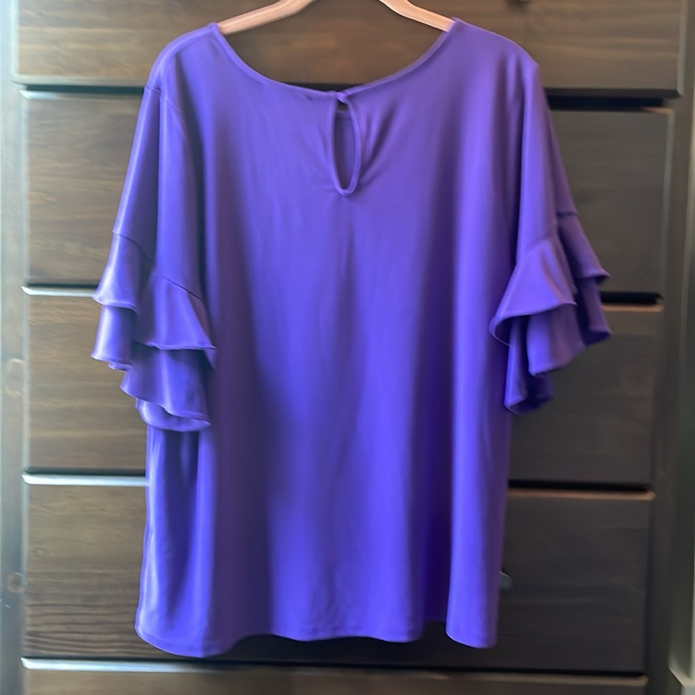 INC Purple Ruffled Sleeve Top - Picture 4 of 4